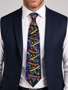 Save the Children Silk Christmas Tie USA 90s Art-to-Wear Vintage Holiday 56 x 4